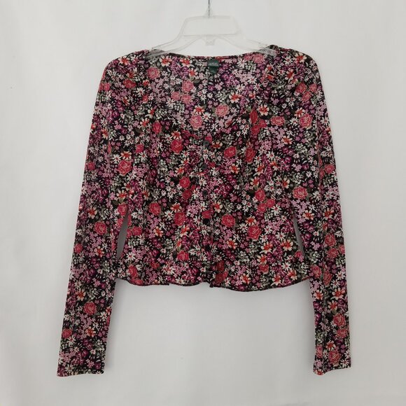 WILD FABLE Floral Pattern Red/Black Long Sleeve Crop Top Women's Size Small - Picture 1 of 7